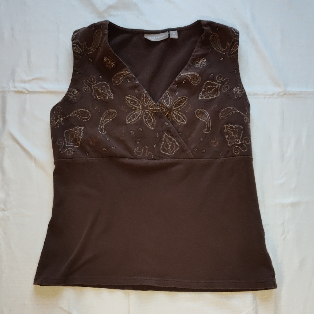 Brown Embroidered Women's Top